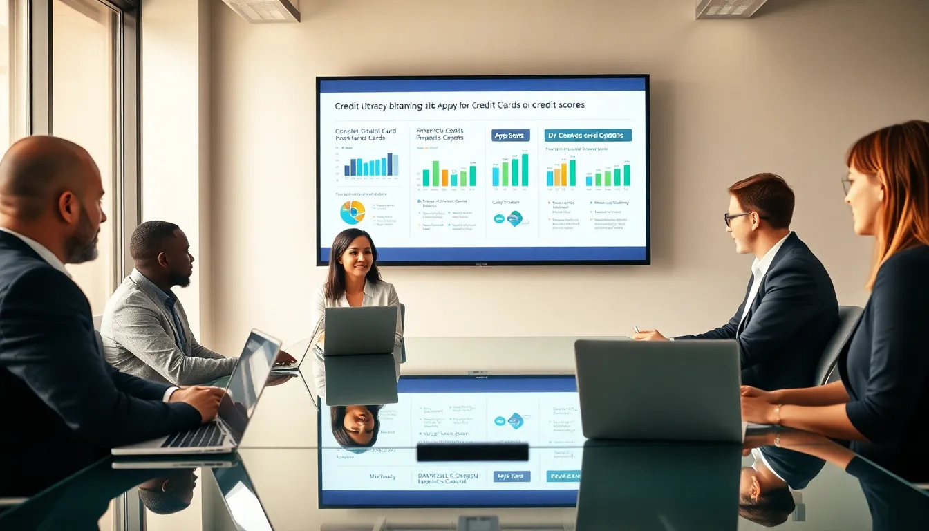 diverse team discussing credit scores in a modern office setting.